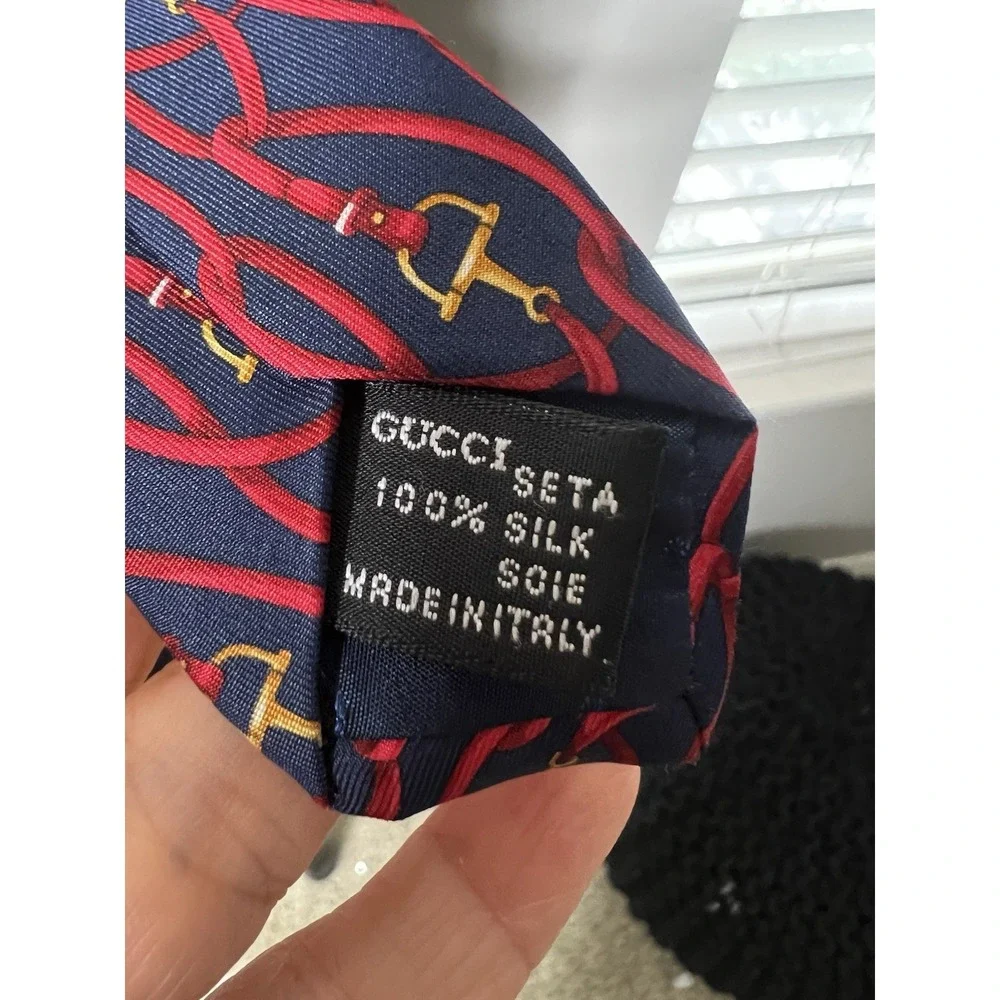 Gucci Silk Tie Horsebit Logo Print Made in Italy